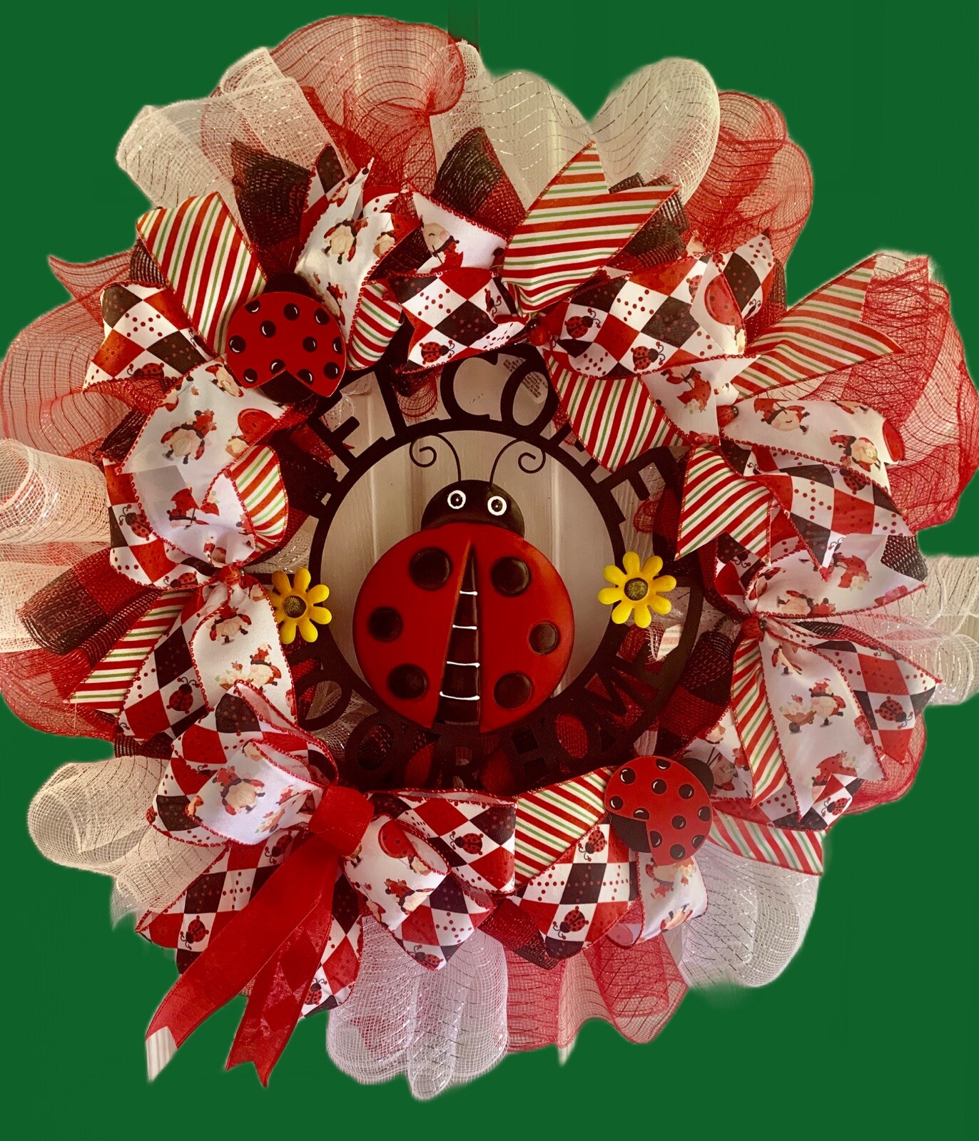 Ladybug Wreath Spring Summer Fall Welcome