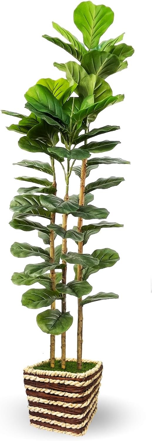 Artificial Fiddle Leaf Fig Tree Indoor with Woven Basket – 5ft Tall Fake Tree