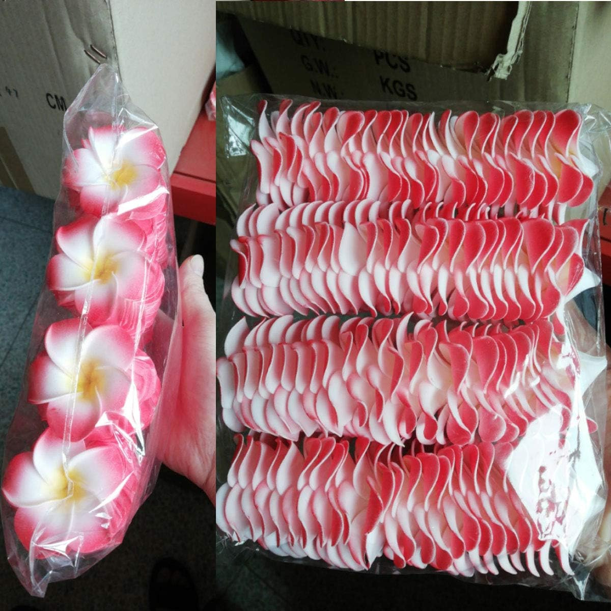 100Pcs Red Foam Hawaiian Frangipani Artificial Plumeria Flower Petals Cap Hair H