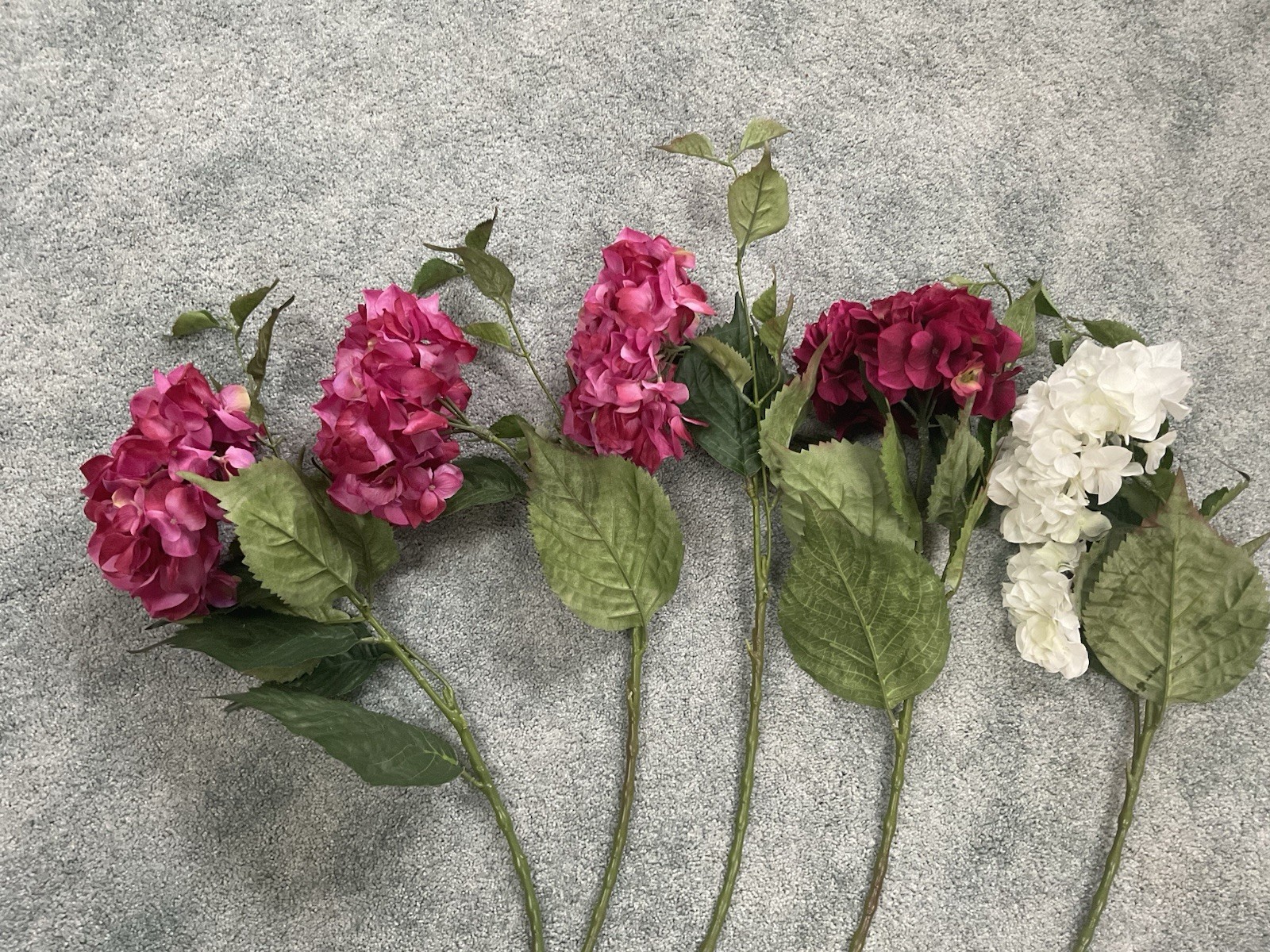 Artificial Hydrangea Spring Flowers ~ Pink & White ~ (5) Stems ~ 34” Long