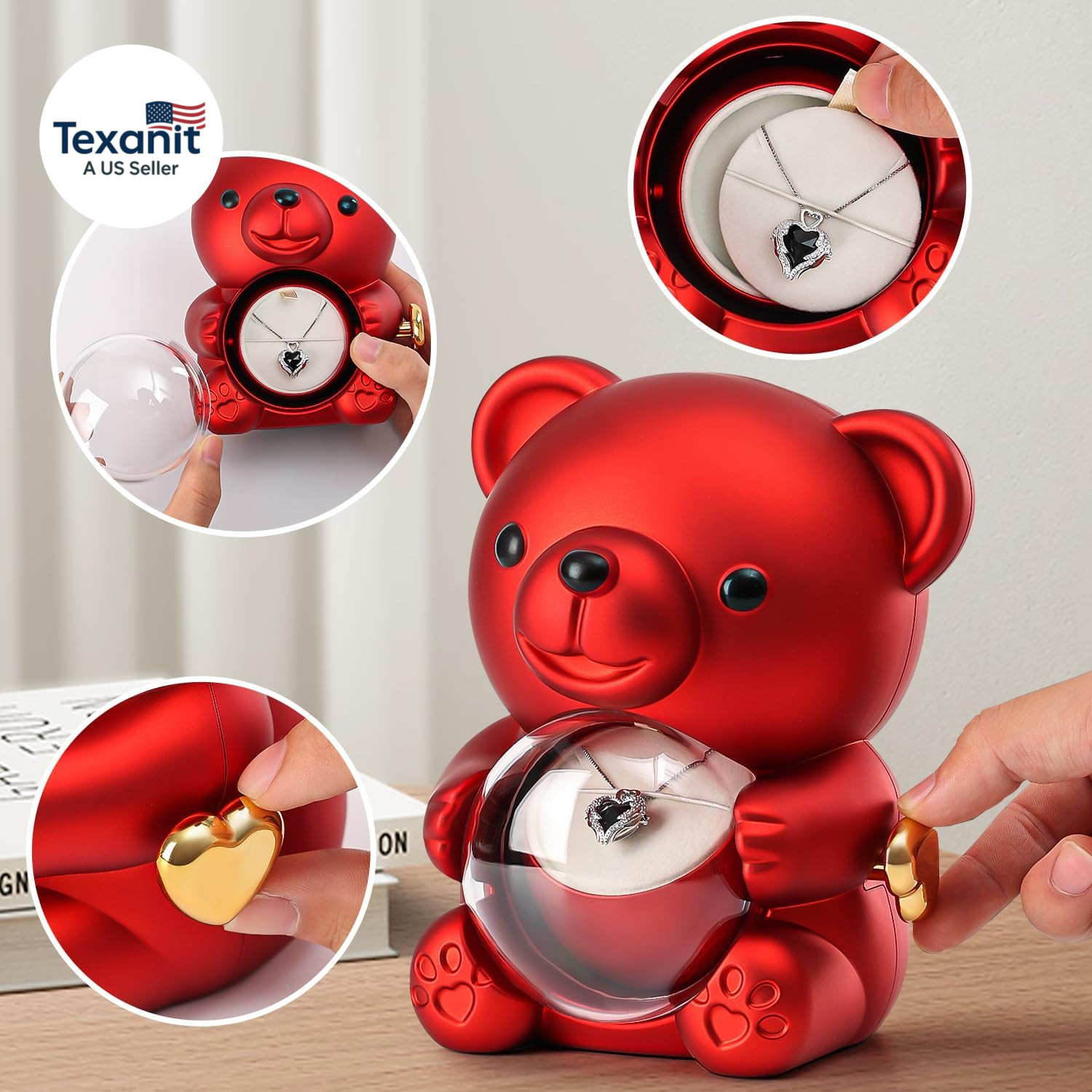 Cute Teddy Bear with Preserved Rose – a Real Rose Flower in Bear with Elegant Gi