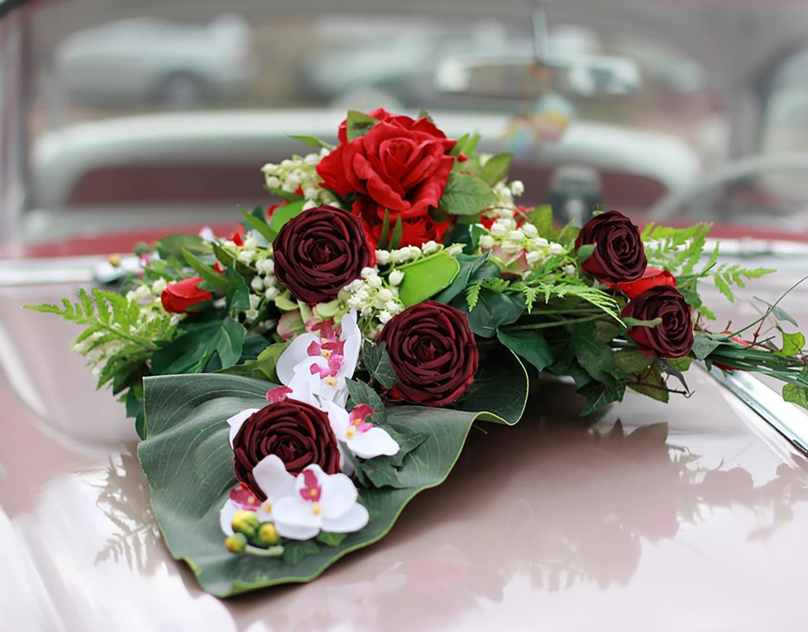Fake Roses,16PCS Burgundy Flowers Artificial Silk Roses with Stems for Weddin…