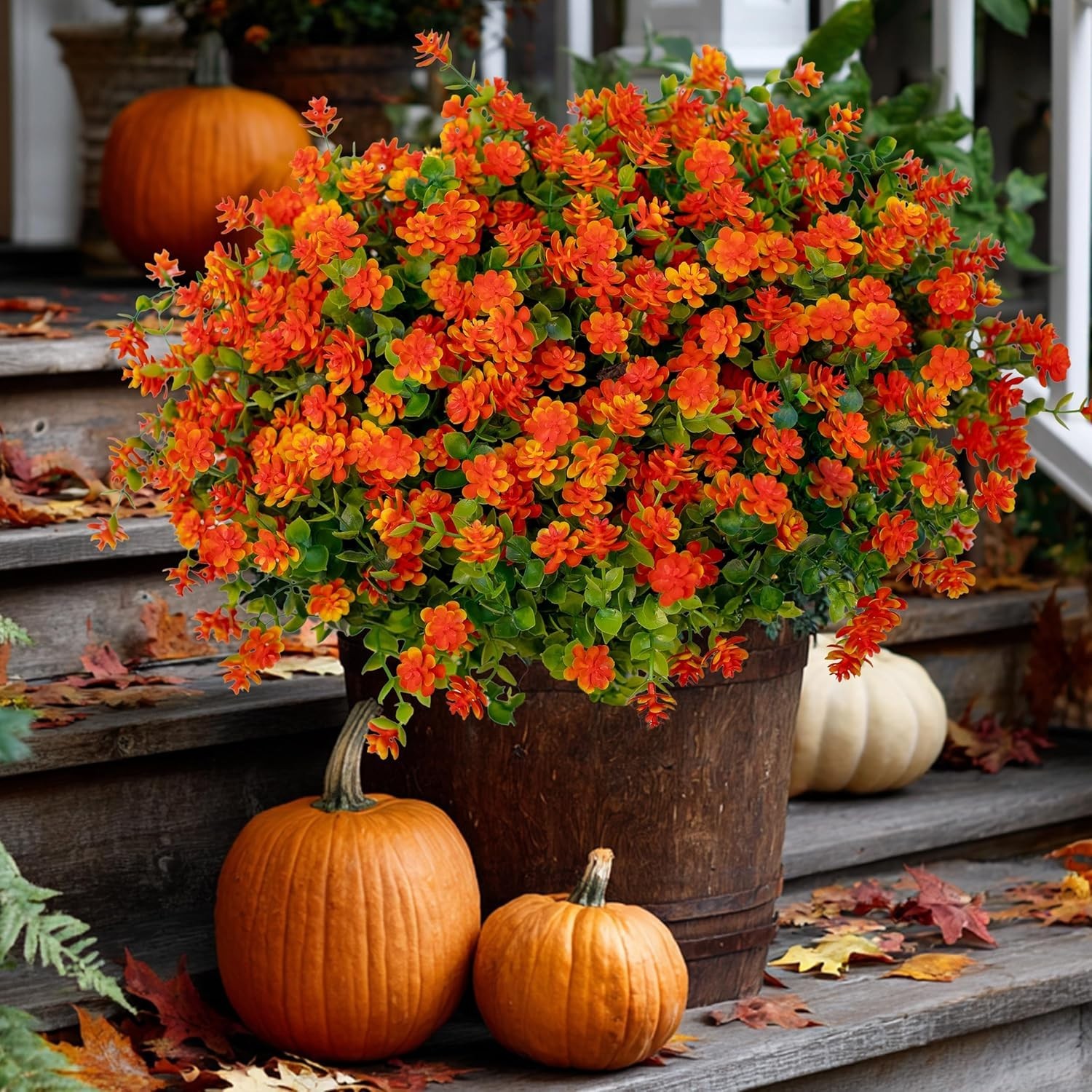 No-Fade 12 Bundles of Artificial Mums – Perfect for -Round Outdoor Decor