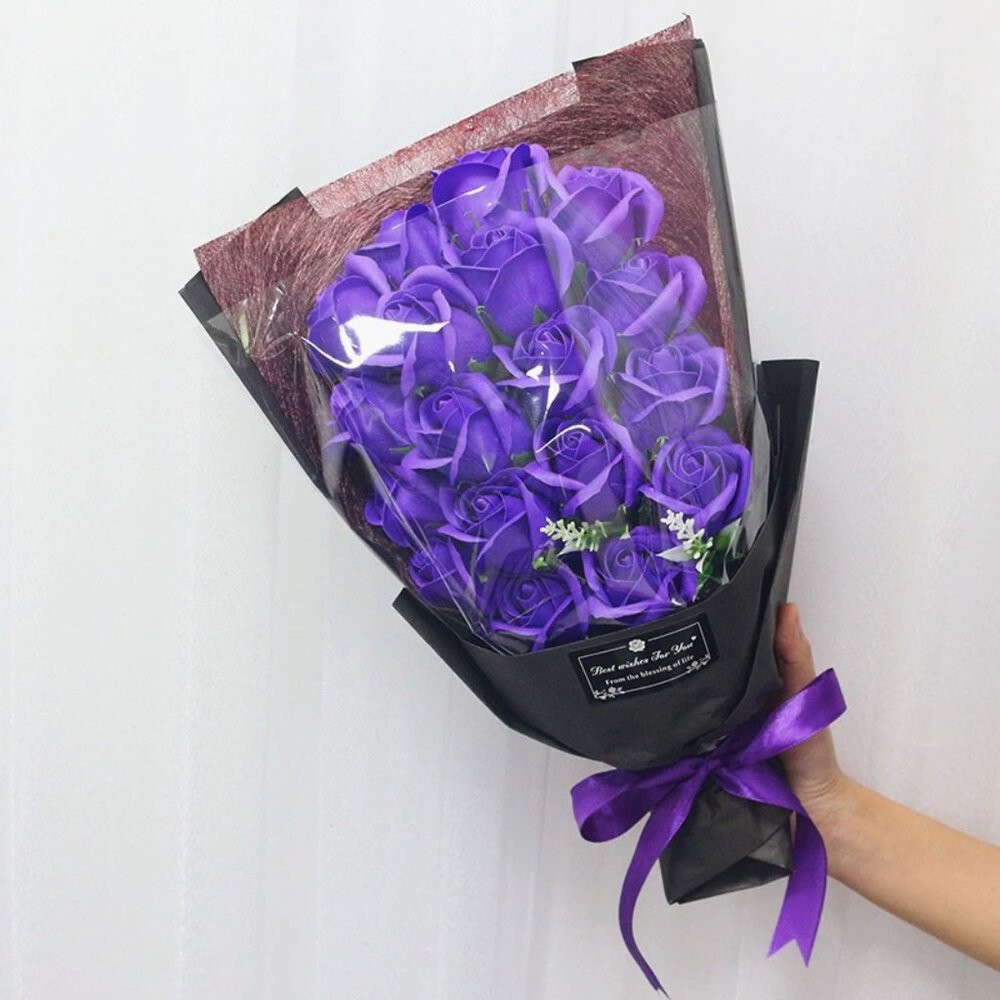 18x Eternal Purple Rose Soap Flower Bouquet Valentines Day Girlfriend Wife Gift