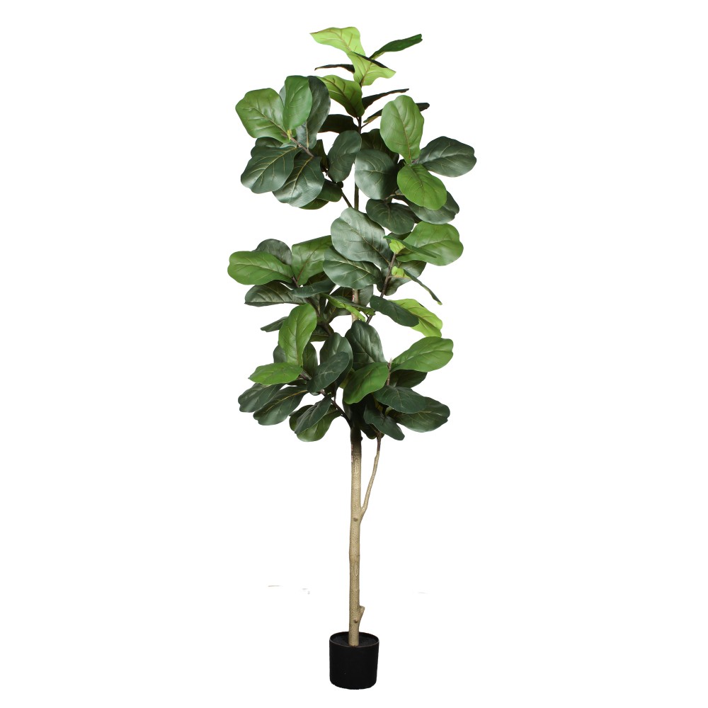 7′ Artificial Fiddle Leaf Fig Tree in Black Plastic Pot