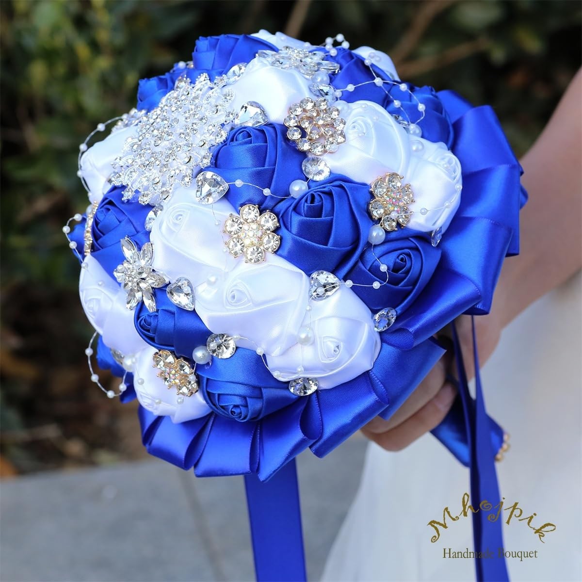 6.3″ Royal Blue & White Bridal Wedding Bouquet Round Holding Bouquet Throw To…