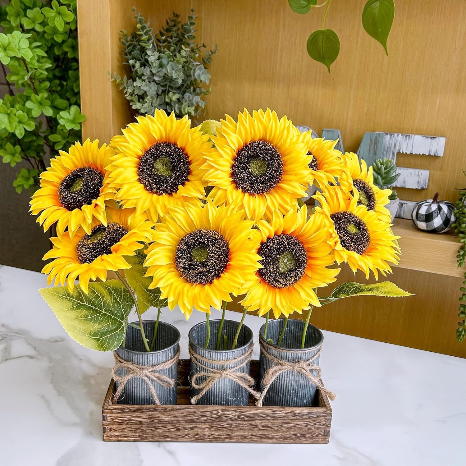 9-Pack Artificial Sunflower Stems, 19.7″ Tall Full & Lifelike Yellow Silk