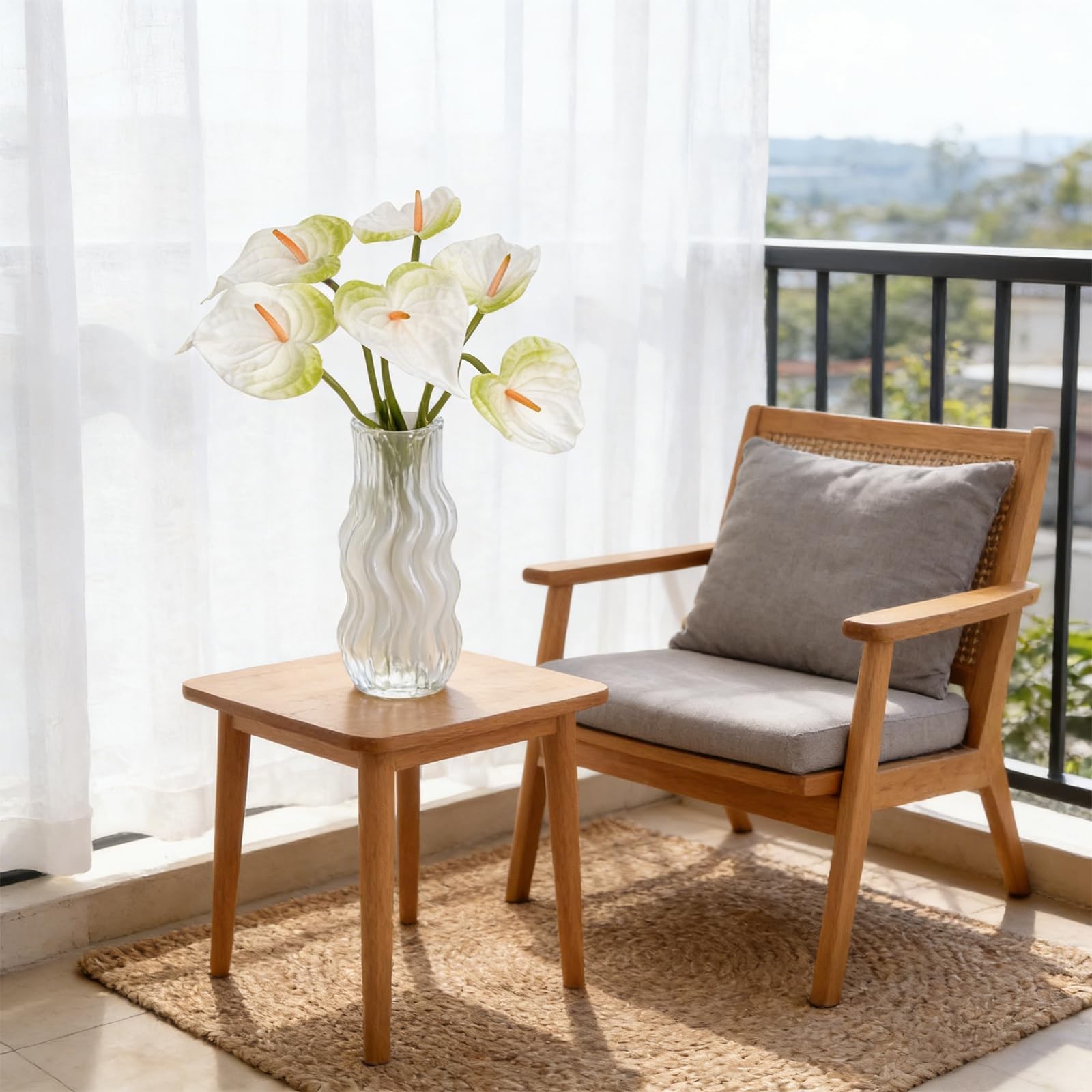 8 PCS 21.7 Inch Anthurium Artificial Flowers White Faux Silk Floral Decor