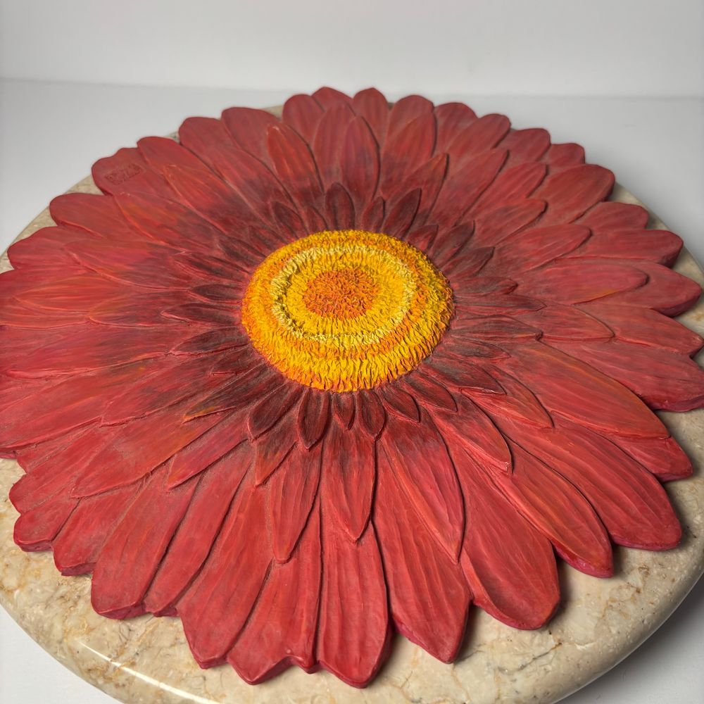 Red Sunflower 11″ Wall Hanging Ceramic Stone Evergreen Home & Garden
