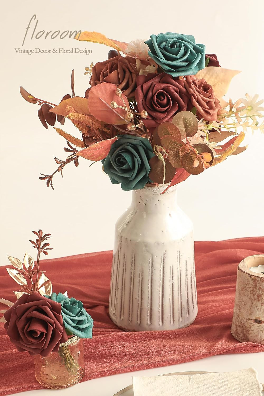 25Pc Artificial Foam Roses Teal Green Terracotta Ombre Wedding Flowers 3″