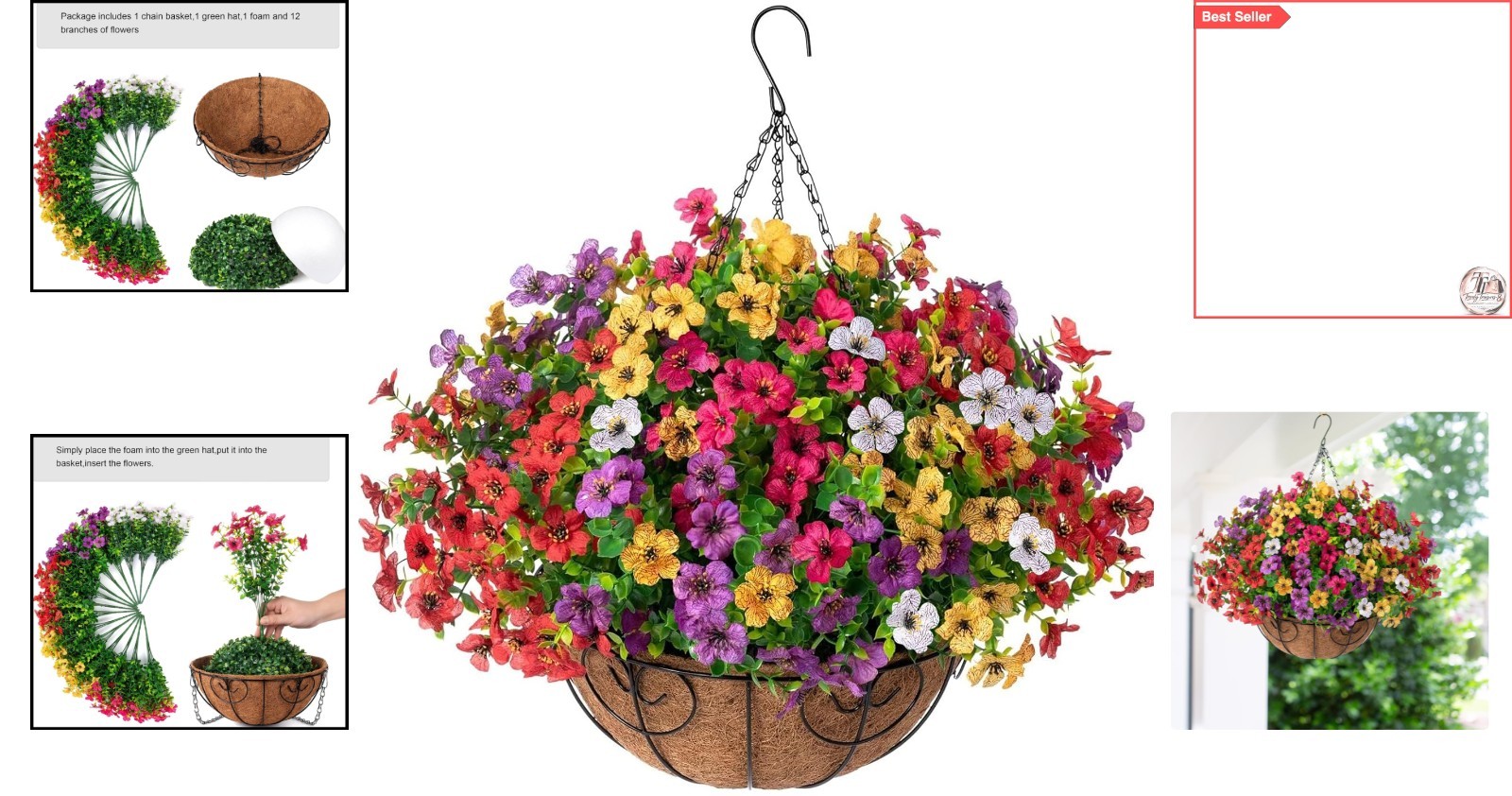 UV-Resistant Faux Hanging Flower Basket for All-Season Outdoor Decor