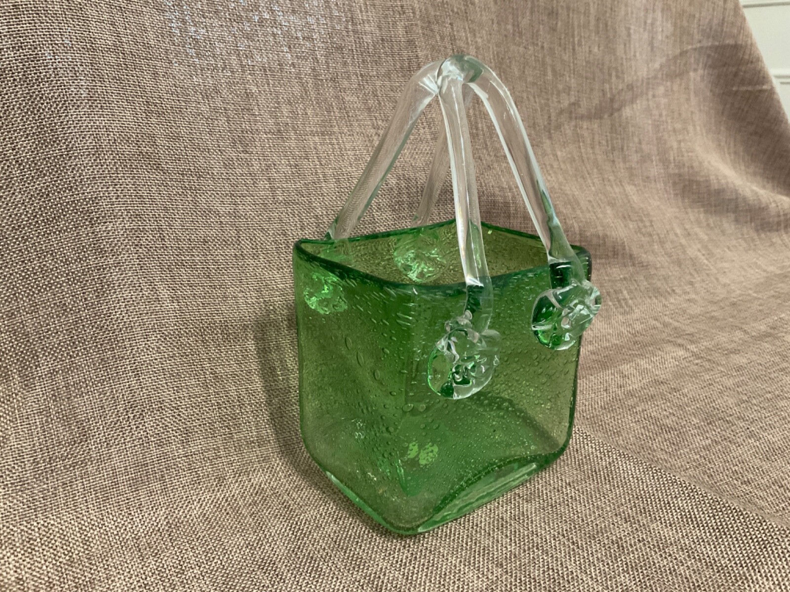 PRICE REDUCED! Handmade Green Crystal Container or Vase for Flowers or Decor