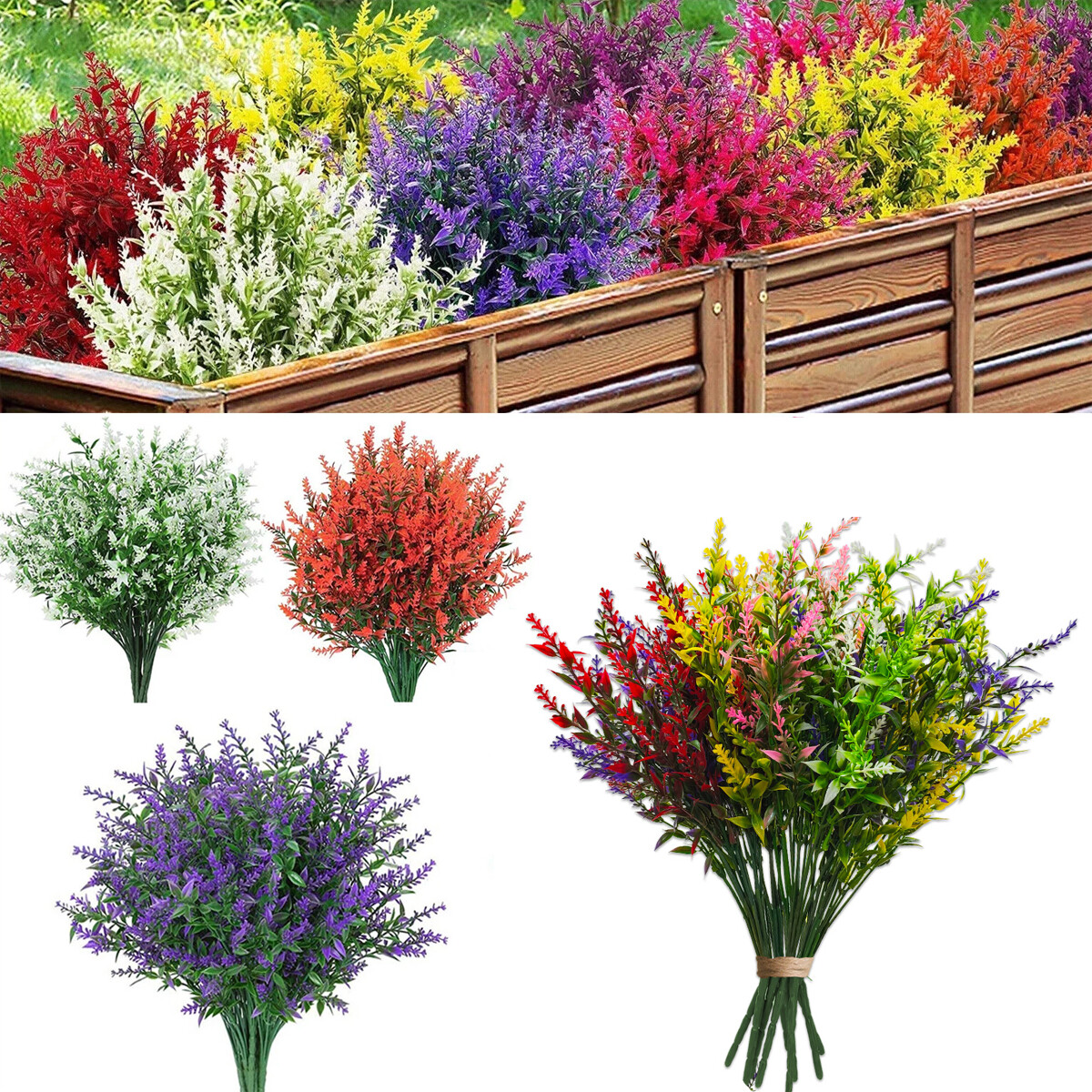8 Bundles Artificial Flowers UV Resistant Fake Plants Outdoor Home Garden Decor