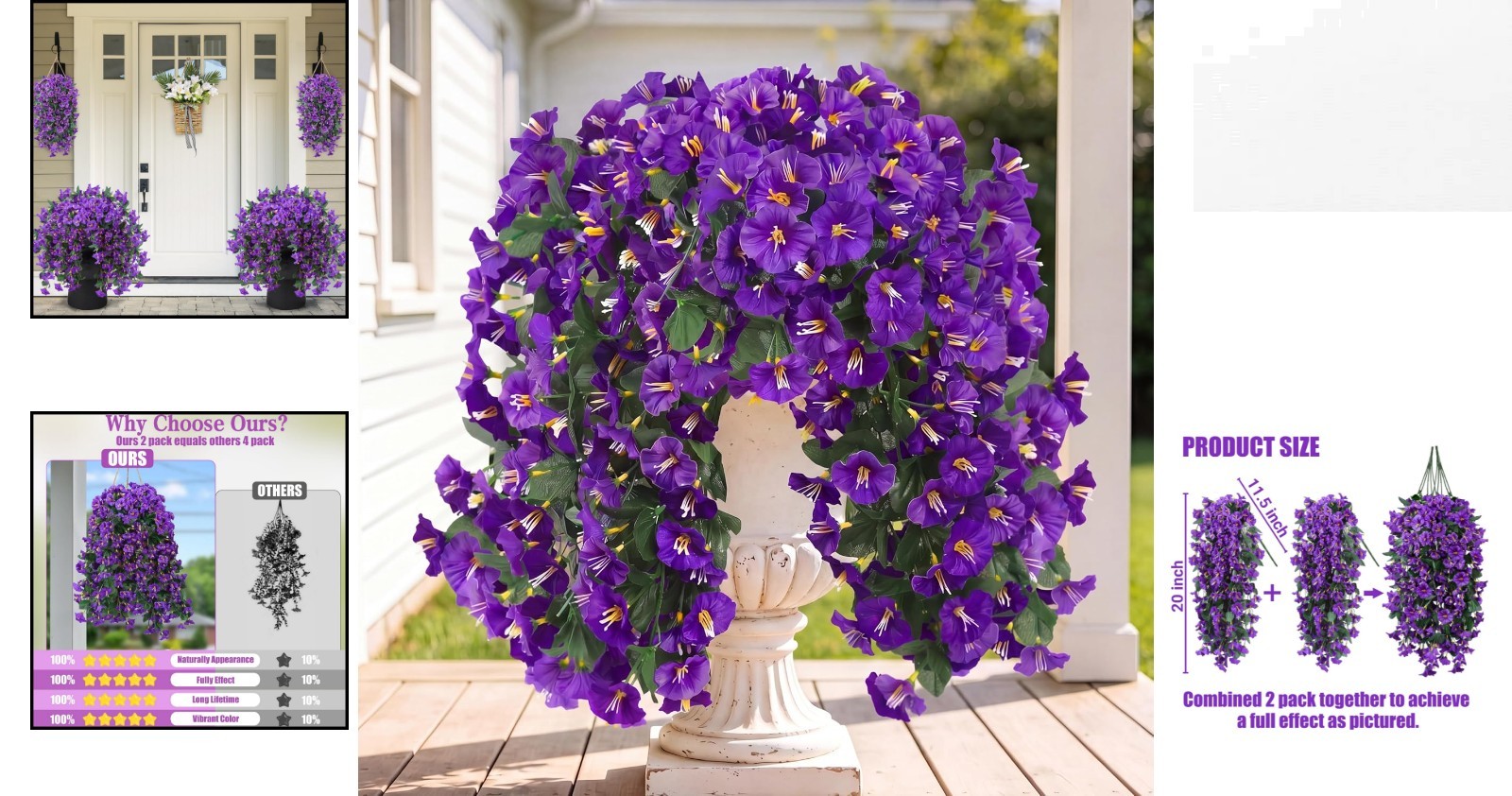 Elegant Faux Purple Hanging Flowers – 2PCS for Indoor & Outdoor Decoration Bliss