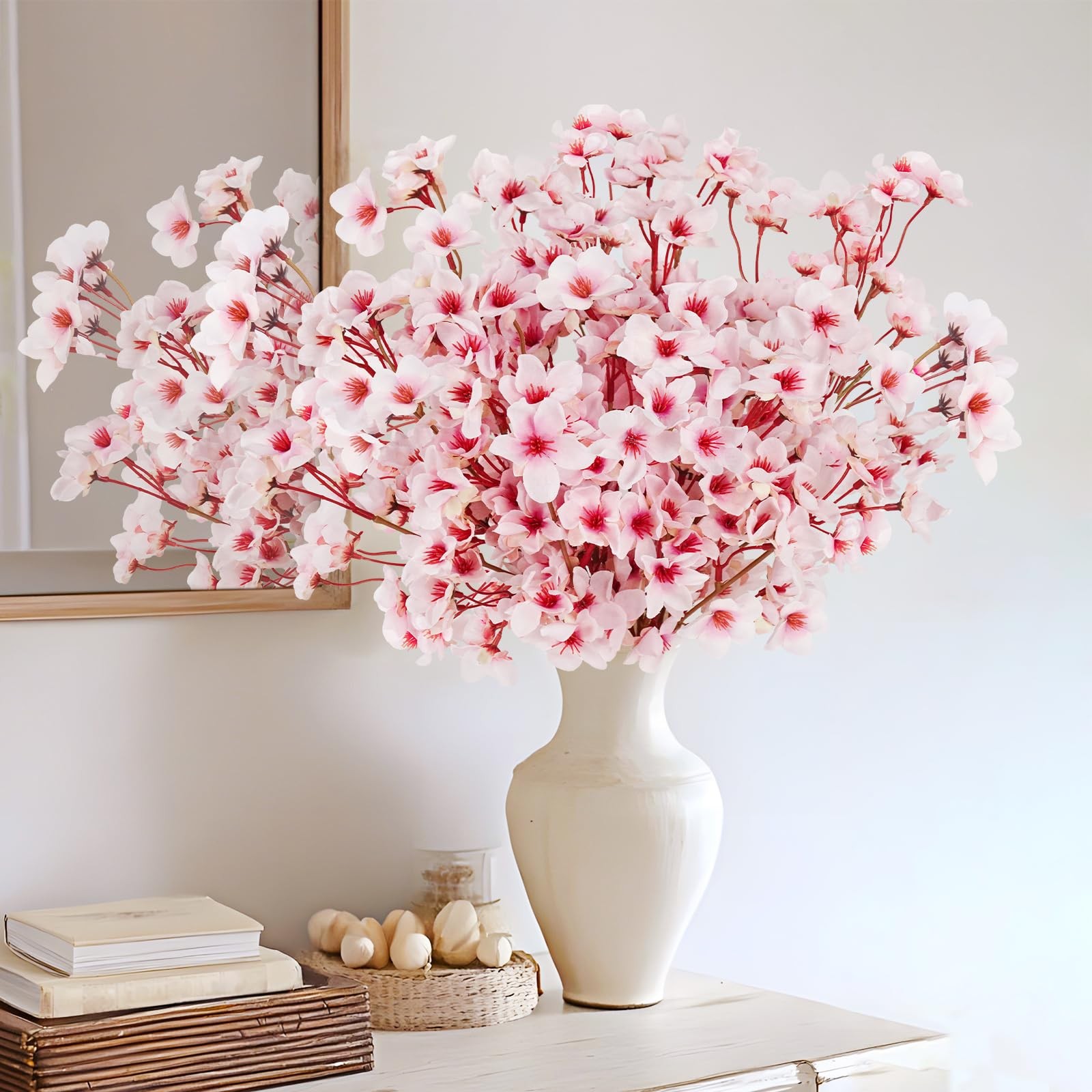 Ruidazon Artificial Cherry Blossom Branches, 6 Pcs Faux Silk Cherry Blossom F…
