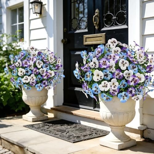 Ouddy Decor 20 Bundles Artificial Pansy Flowers for Outdoors, Fake Silk Flowers