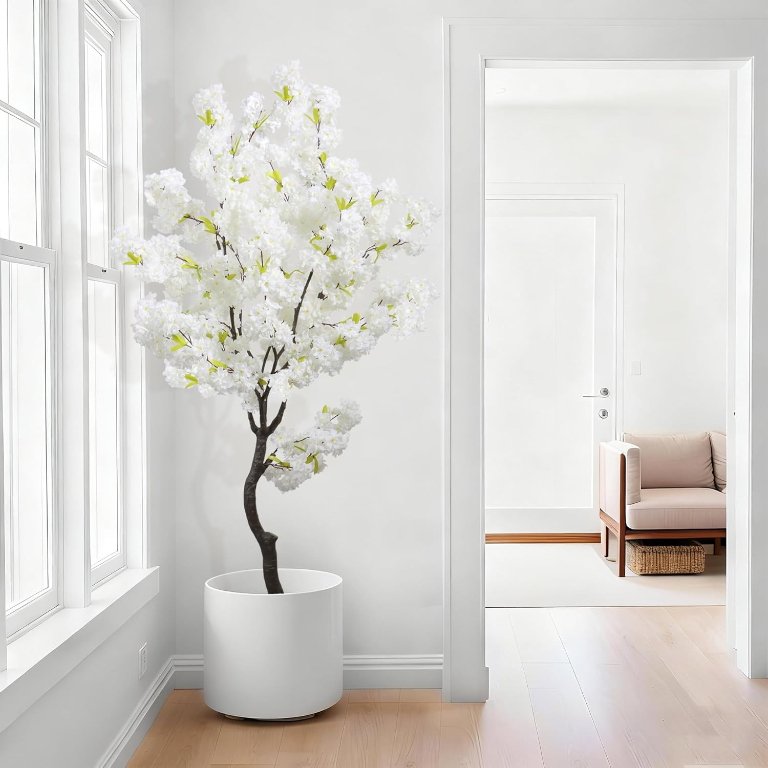 6Ft Faux White Cherry Blossom Tree for Home & Office Decor, Perfect Gift