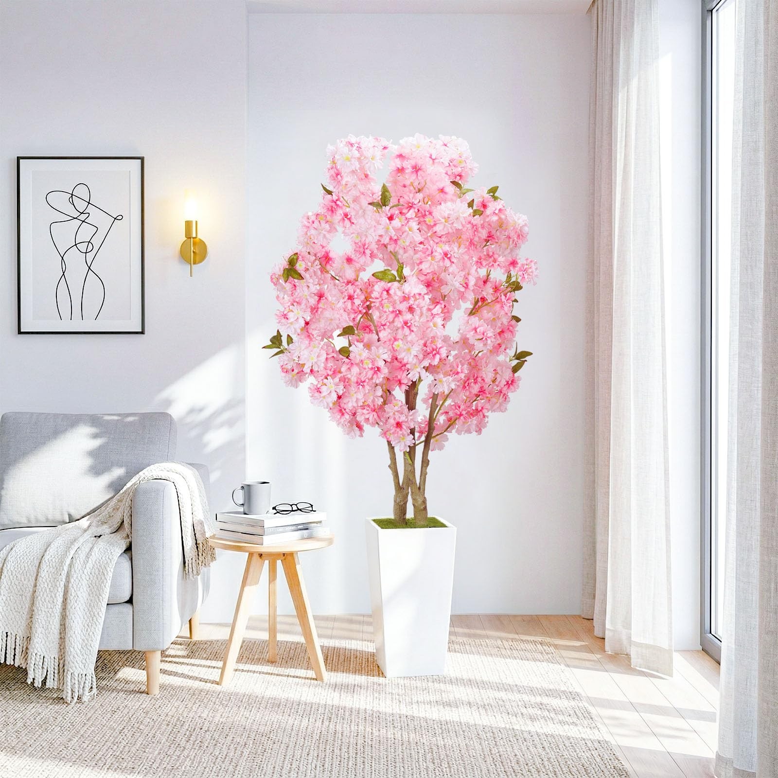 No-Splice Trunk Artificial Cherry Blossom Tree 5FT, Realistic Fake Tree Indoo…
