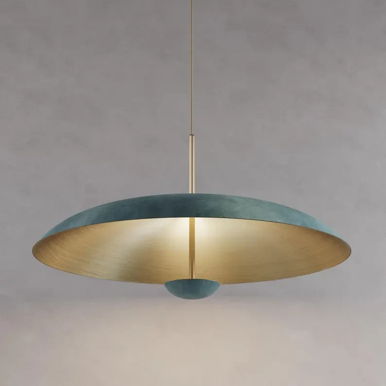 1950s Mid Century Matt Green Ivory Color Brass Modern Style Sputnik Chandelier/