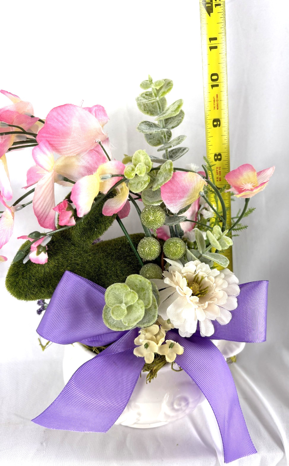 Spring Floral Arrangement Bunny Flowers Ceramic Bowl Easter Home Decor