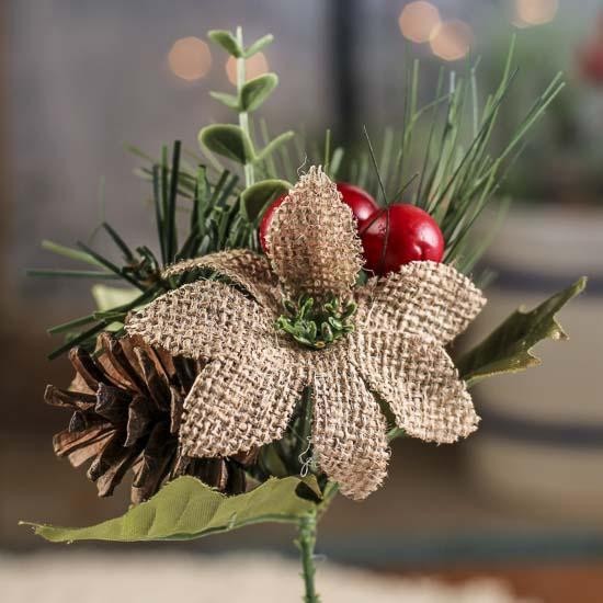 Pack of 6 Burlap Poinsettia, Pinecone and Berry 8-1/2″ Floral Picks