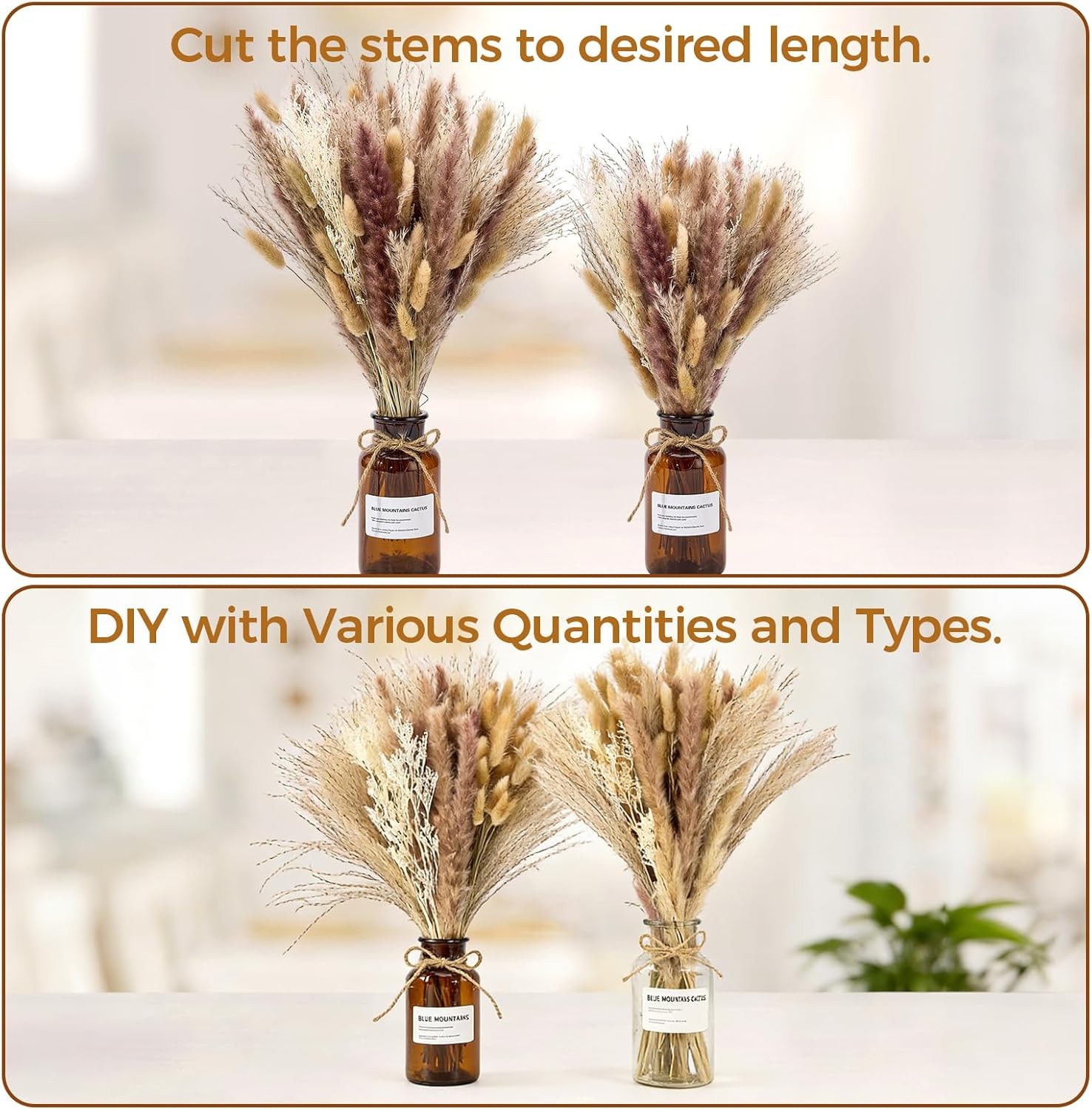 Pampas Grass Decor, Dried Flowers Bouquet for Boho Home Farmhouse Decor | Arrang