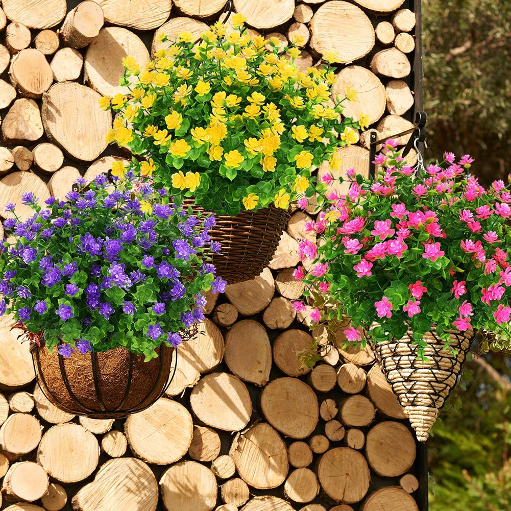 Artificial Flowers Fake Outdoor UV Resistant Boxwood Plants Shrubs 4 Pack, Fa…