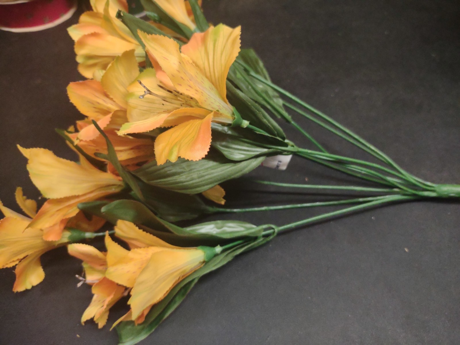 16″ Silk Alstroemeria Bush, 9 Stems, 18 Blooms, Satin Finish Flowers Yellow Gold