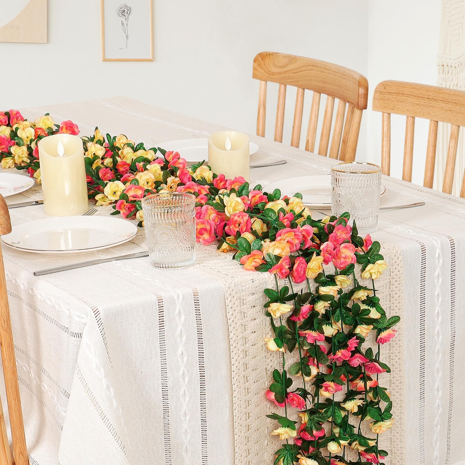 KHOYIME 9 Pack 72 FT Artificial Flower Garland, Fake Champagne Roses Vines Si…