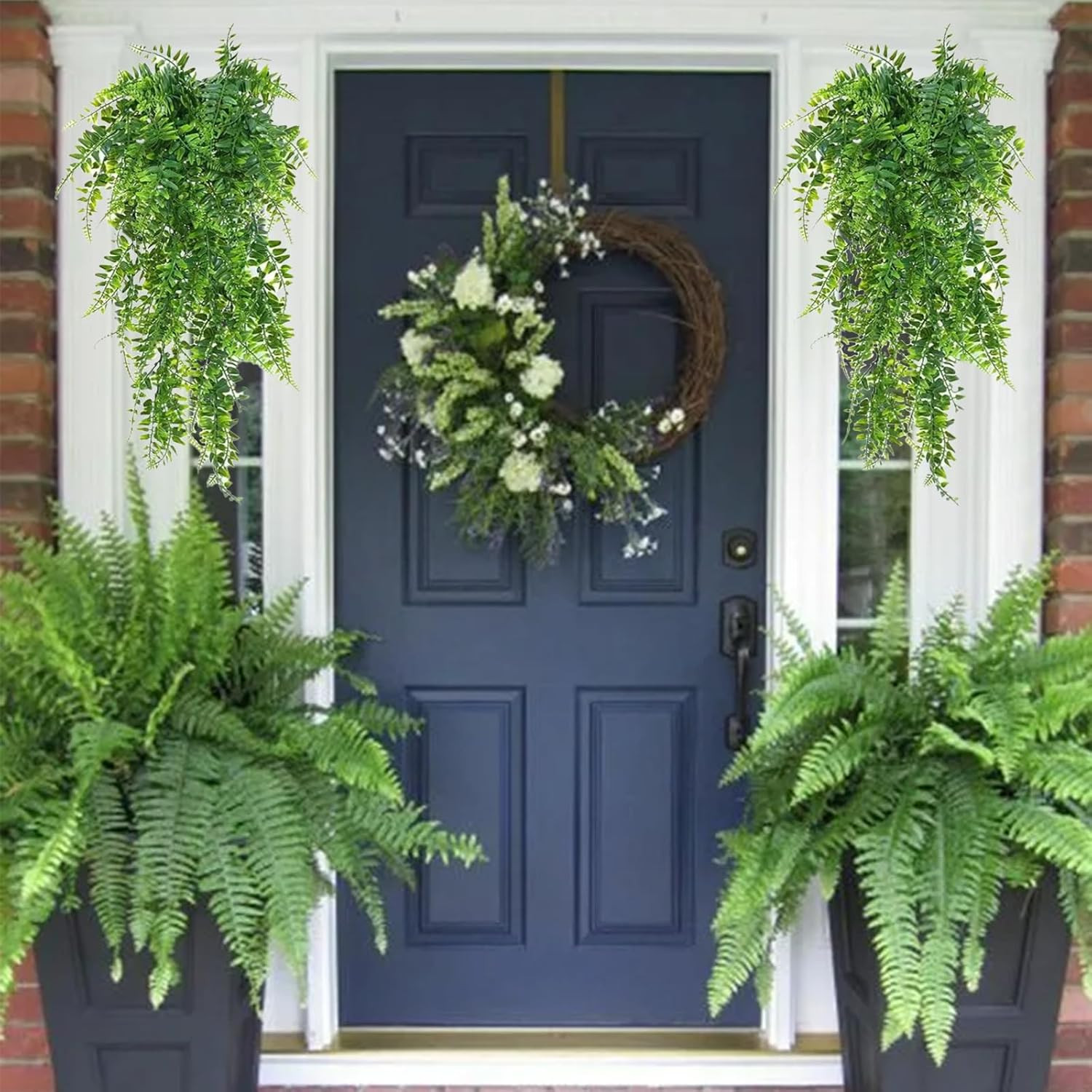 Plastic Plants,Fake Hanging Plants Ferns,Small Outdoor Faux Plant,4 PCS