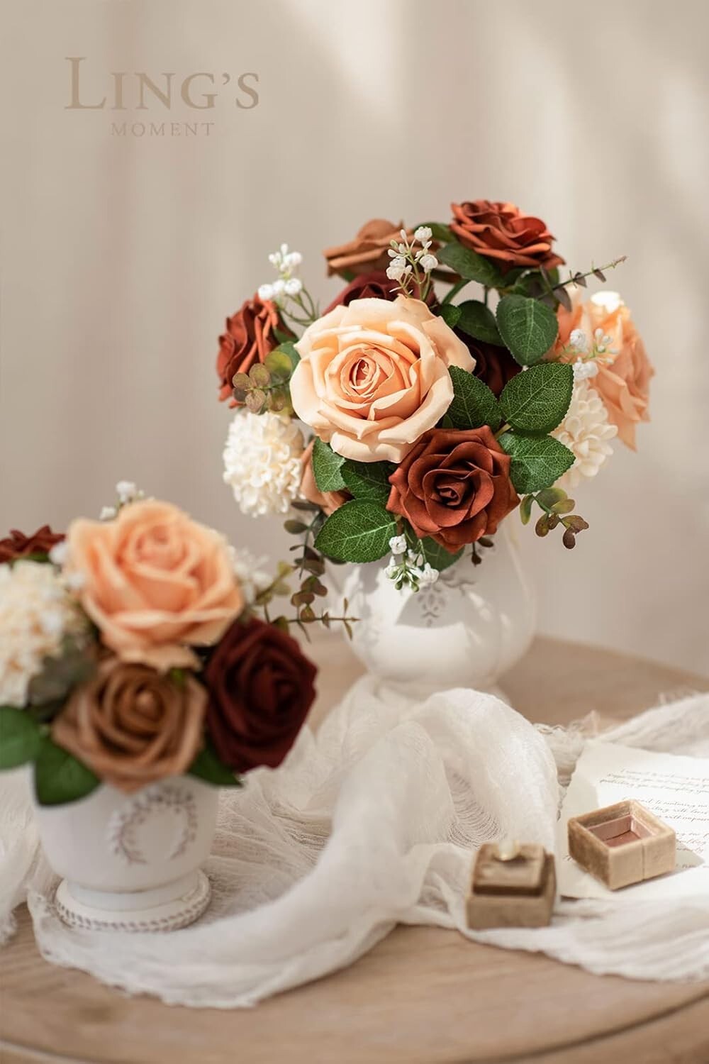 Realistic Silk & Foam Roses – DIY Wedding Centerpiece Combo, 24pcs Amber/Orange