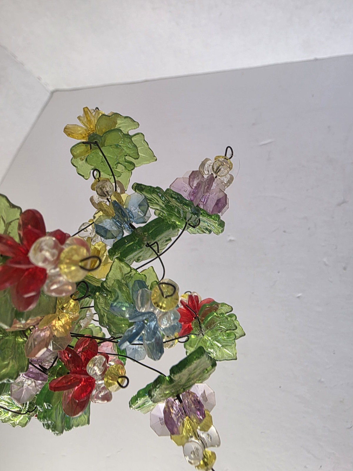 Handmade Beaded Floral Bouquet Colorful Plastic Metal Stem Flowers