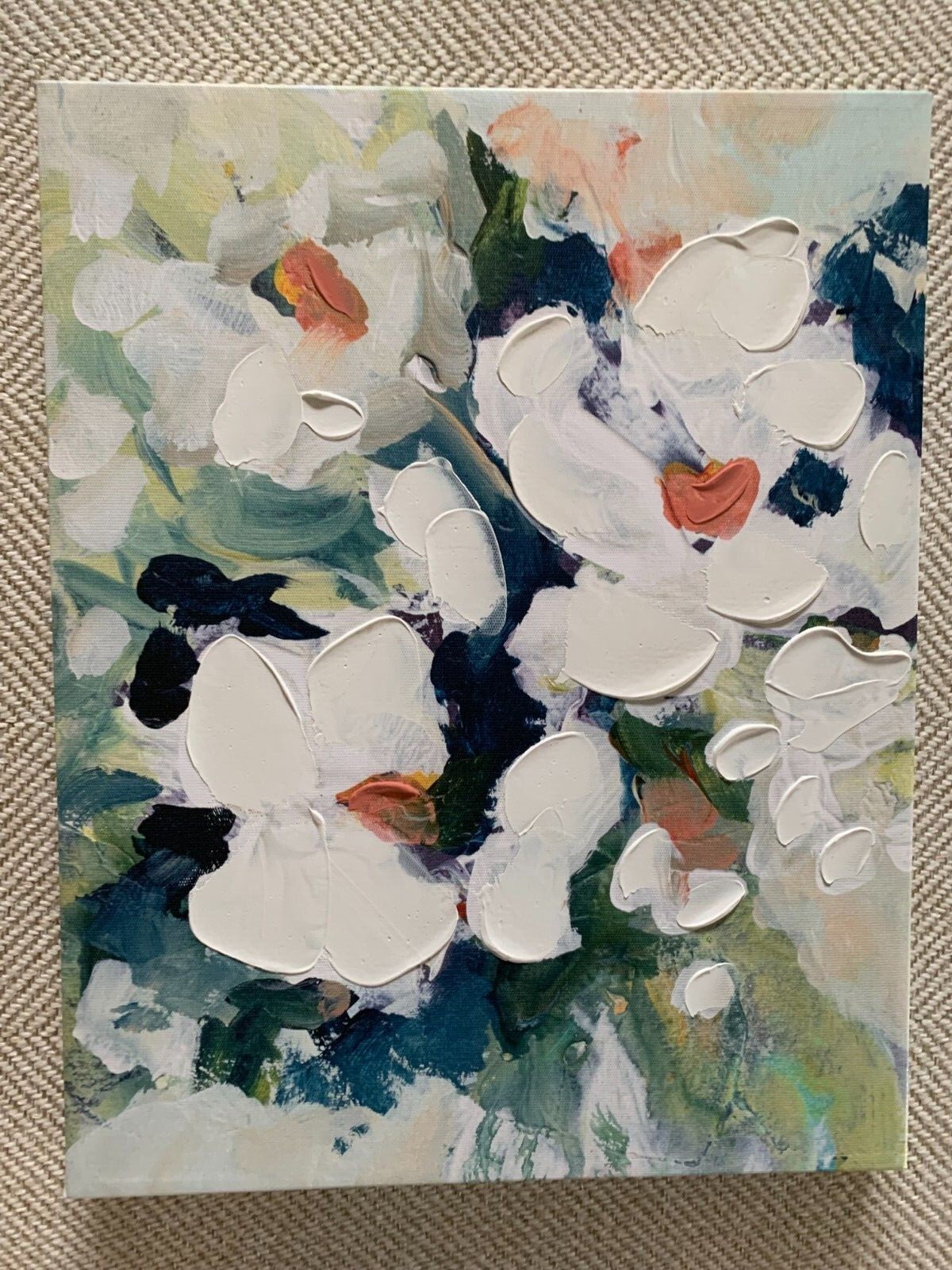 3D 11″ x 14″ x 1″ thick Flower Picture on cloth. Very Good Condition, Wood Frame