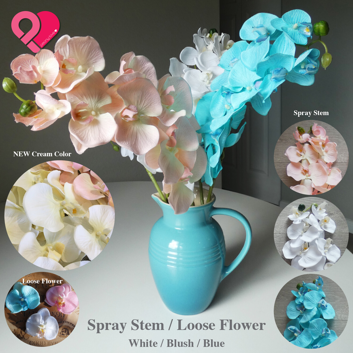Artificial Butterfly Orchid Silk Flower Wedding Party Phalaenopsis Blush Aqua