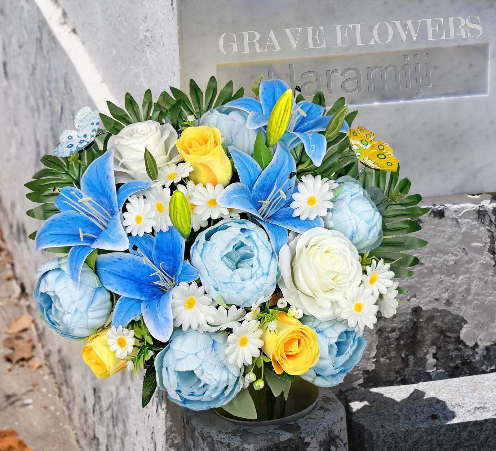 Artificial Cemetery Flowers for Grave Decorations Gravesite Flowers of Blue P…