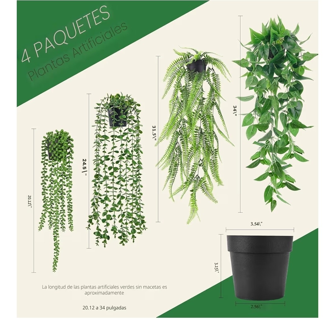 Der Rose 4 piezas de plantas falsas colgantes de hiedra artificial, vid de falsa