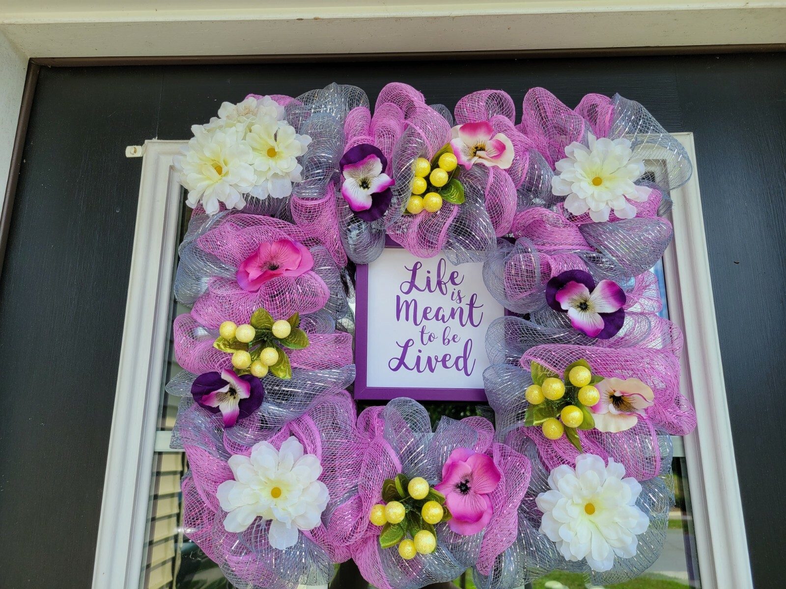 LIFE MEANT TO BE LIVED pink gray purple SUMMER SPRING FALL Door Wreath Square