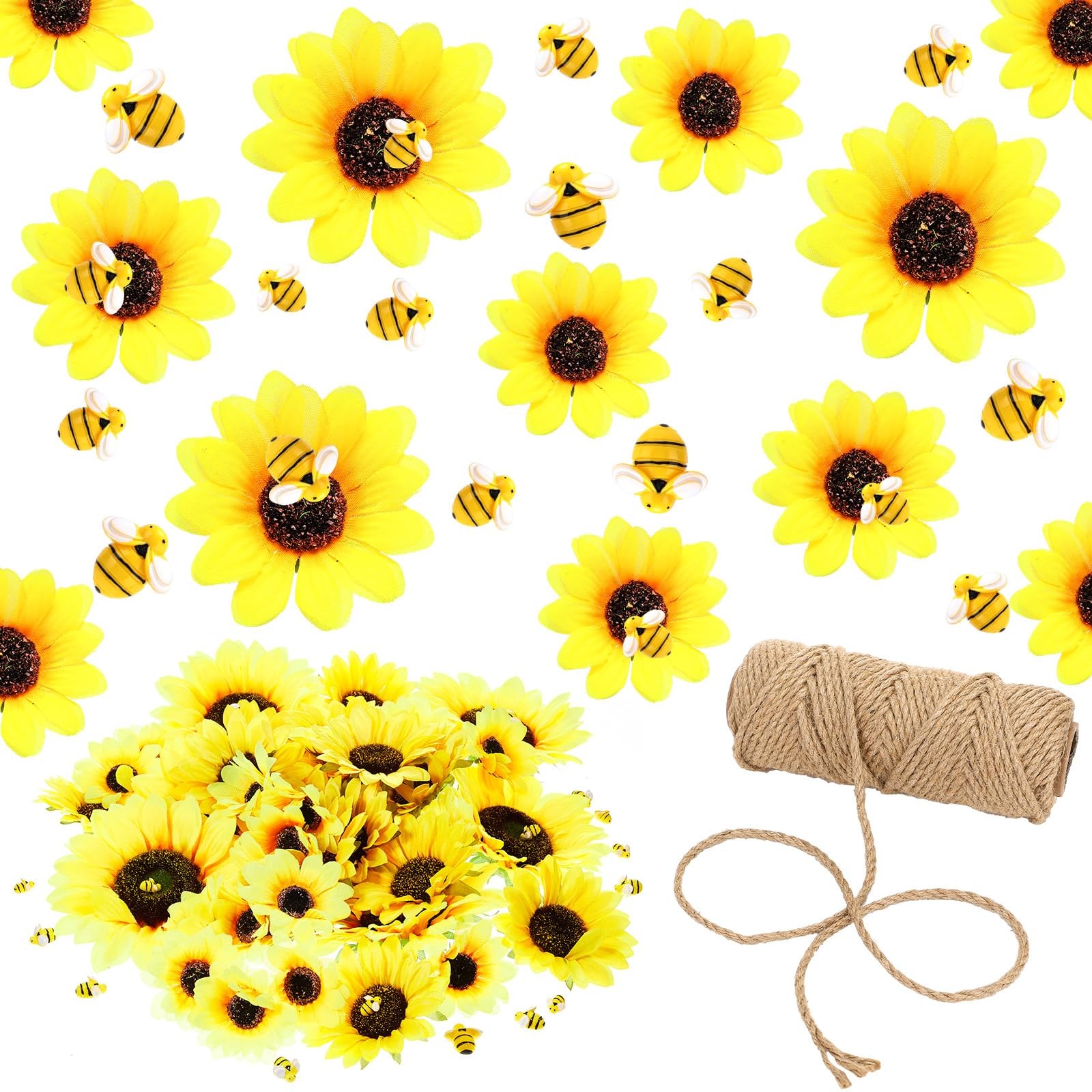 166 PCS Artificial Sunflower Heads Tiny Bees Craft Decoration Silk Daisy