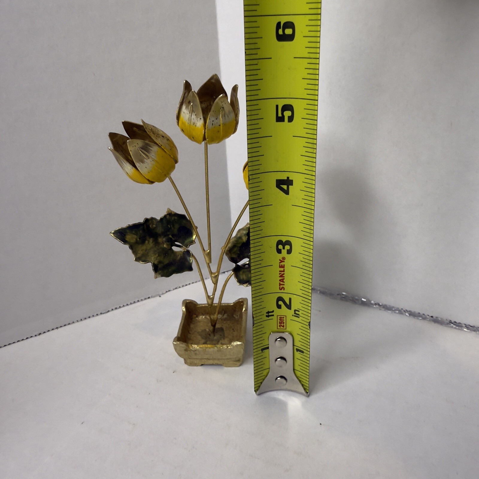 Vintage Chinese Brass and Enamel Flower Arrangement Tulips