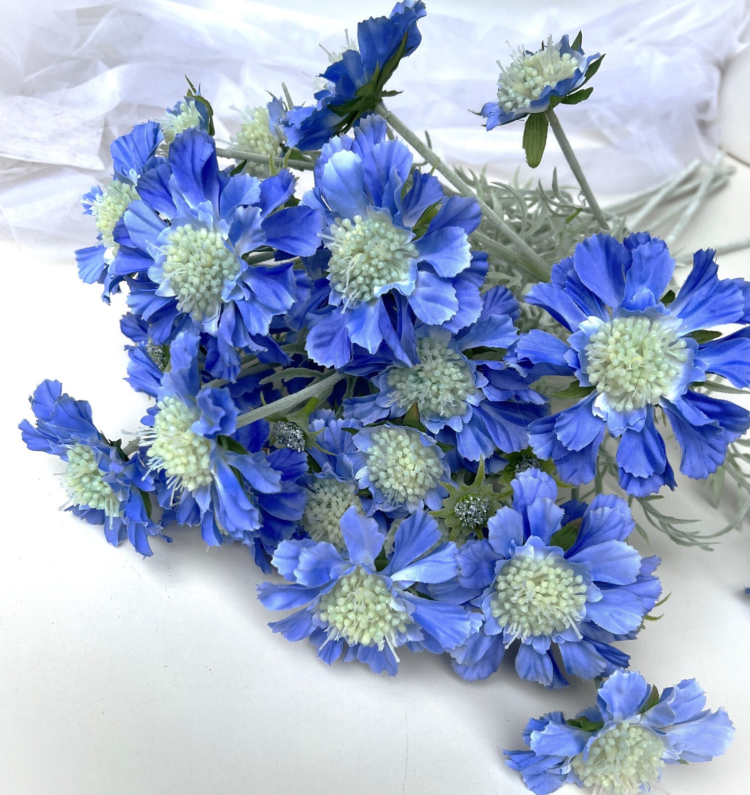 Scabiosa Stem Blue Scabious Spray Faux Silk Cottage Flowers Blue Scabiosas x 1