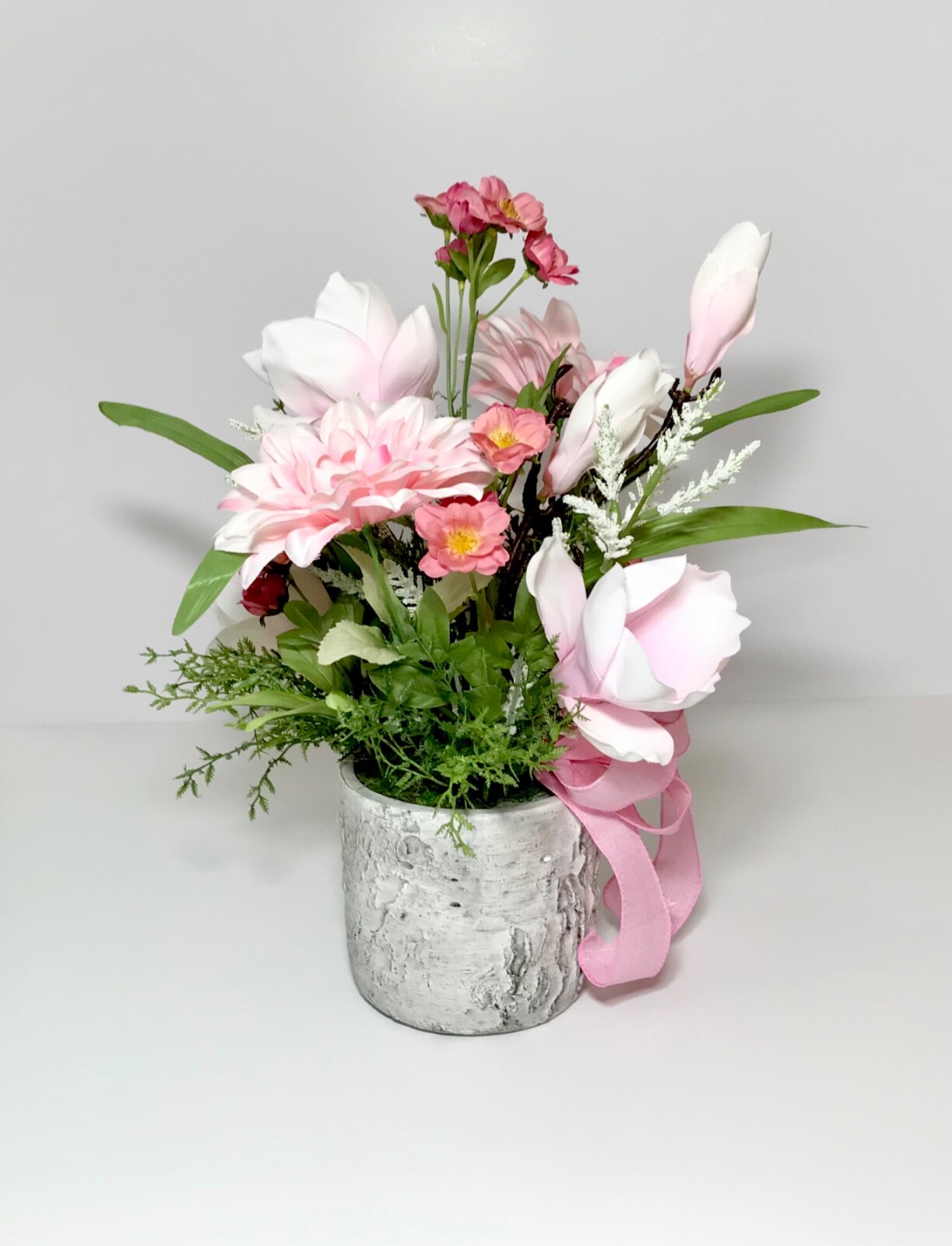 PINK WHITE SPRING SUMMER FLOWERS ARRANGEMENT VASE FLORAL CENTERPIECE GIFT NEW