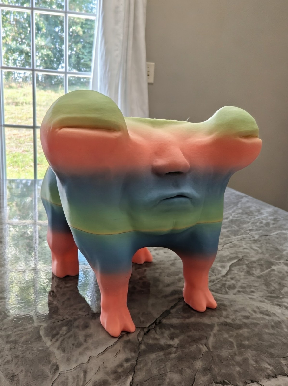 Whimsical Rainbow Dog Planter with Human Face