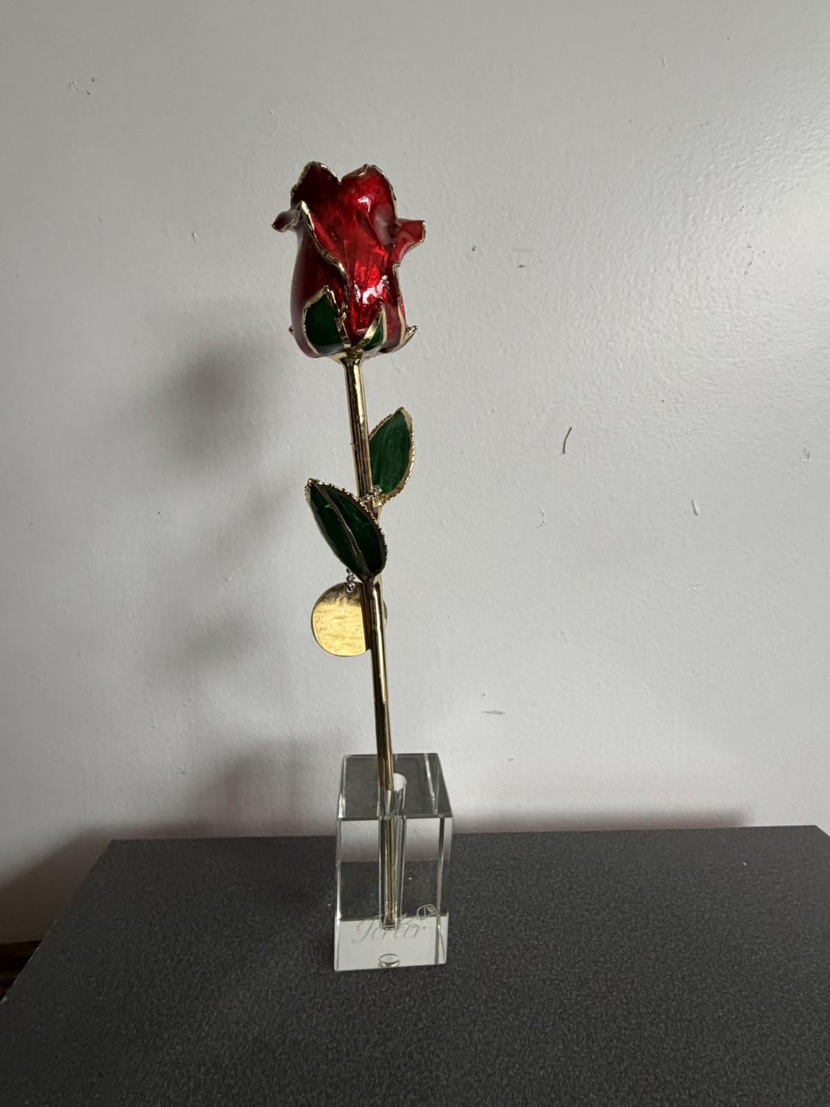 Real Rose Dipped 24K Gold, Anniversary Valentines Gift, stand, Red Opening Rose