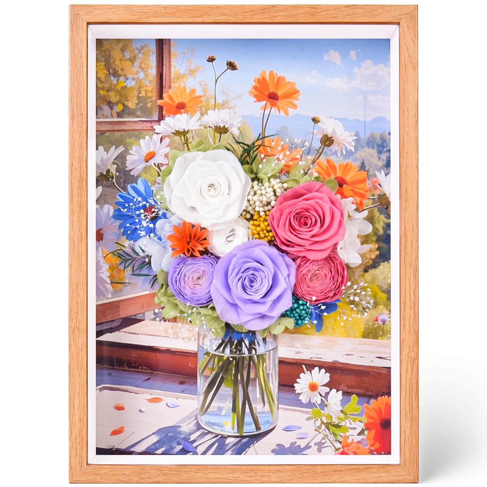 Preserved Flower Bouquet Art Frame – Colorful Floral 3D Wall Decor for Home, …