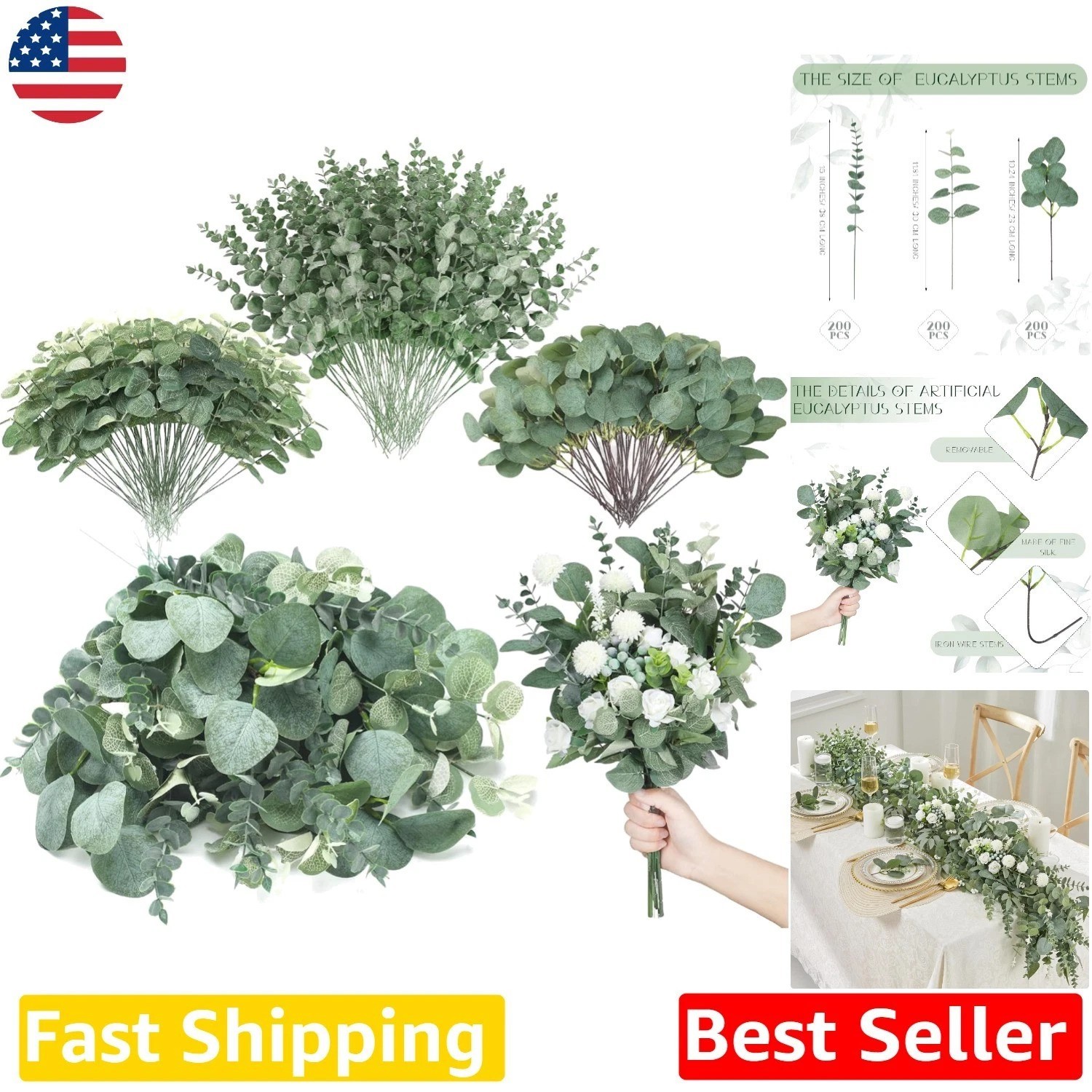 Elegant 600pc Faux Eucalyptus Spray Greenery Bulk for Table Centerpieces & Vases