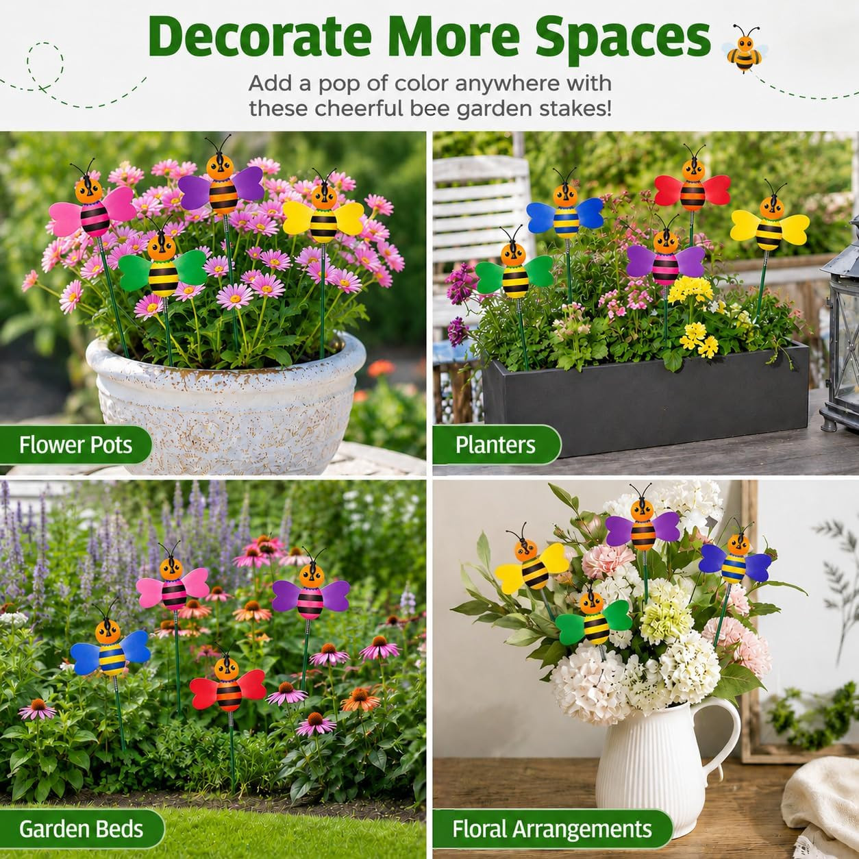Fake Bee Garden Stake 30PCS – Colorful Flower Pot Decoration, Party Decor, Birth