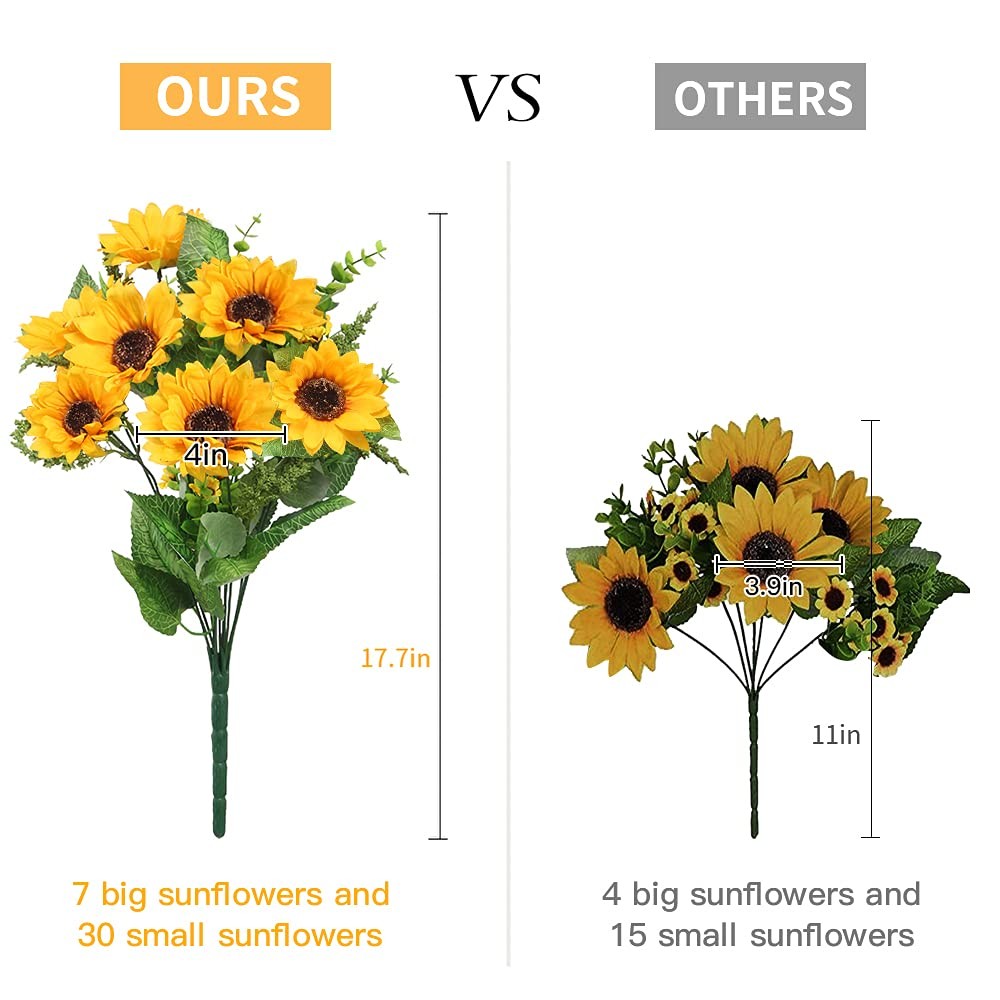 Artificial Sunflowers for Outdoors – 2 Bunches Fake Sunflower Bouquets with 1…