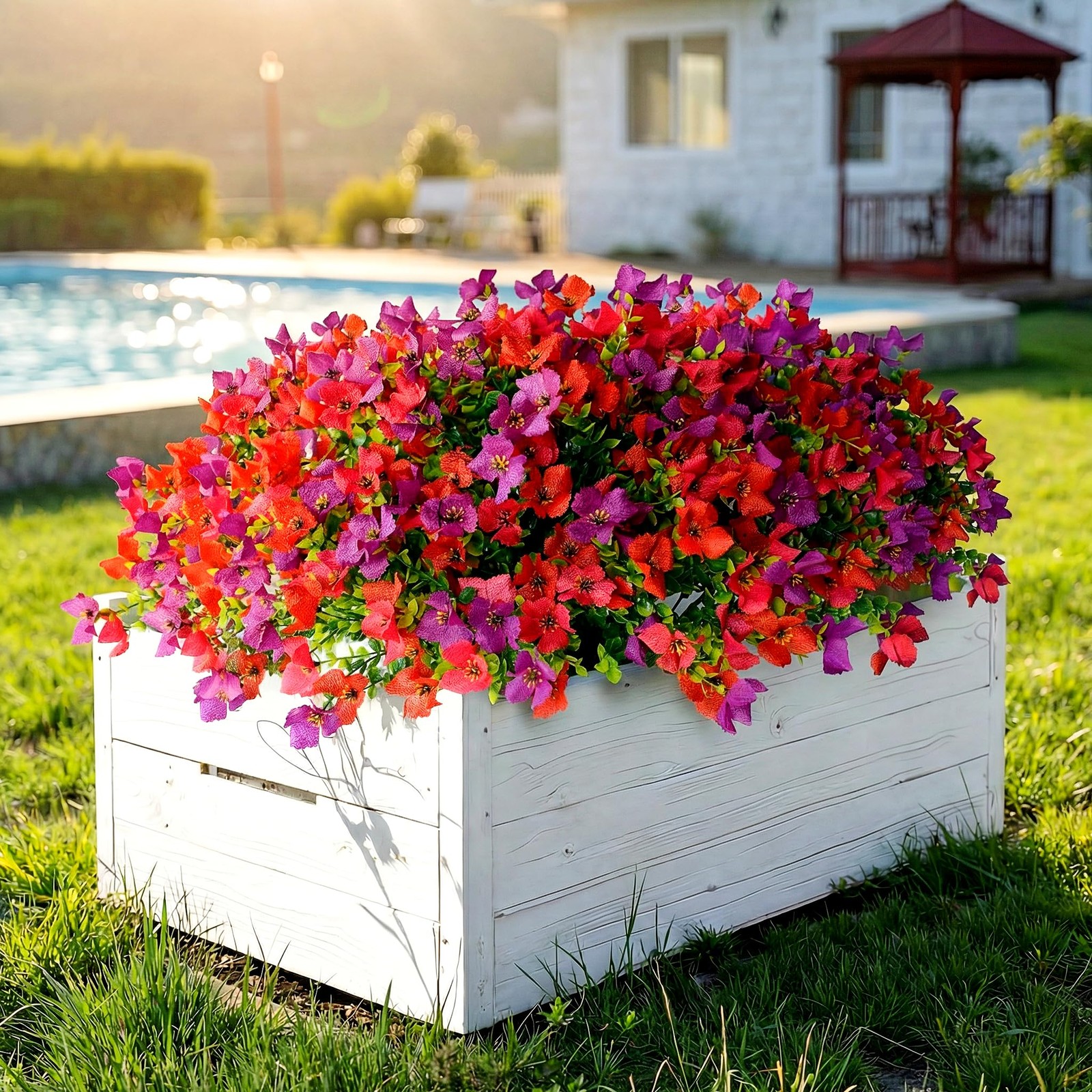 12Pcs Artificial Outdoor Flowers for Outdoors, Faux Silk Realistic Plants Shr…