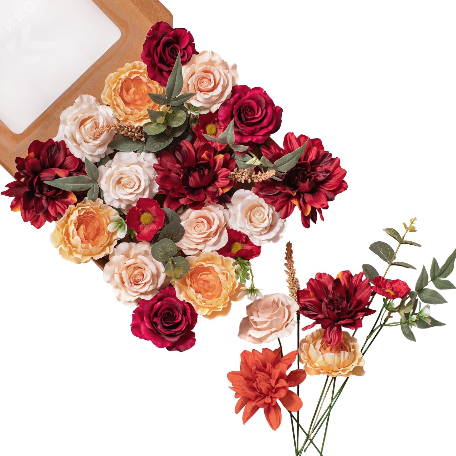 Rose Artificial Flowers Combo Set Fake Silk With Greenery Wedding Bouquet