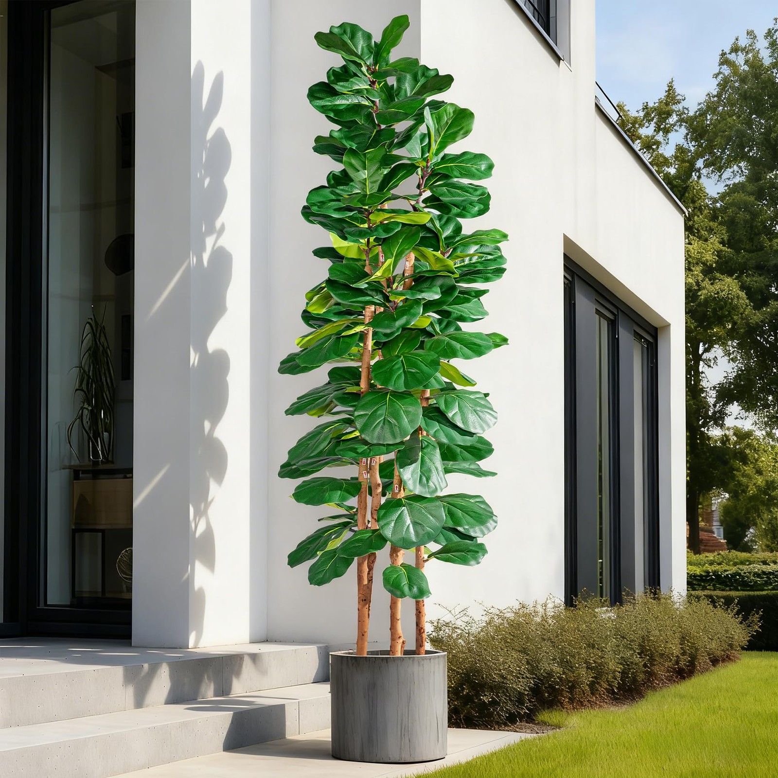 Artificial Fiddle Leaf Fig Tree 7FT, Faux Fig Tree Indoor with Natural Wood T…